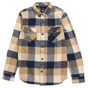 Vans Men’s Casual Plaid Shirt - Navy and Tan
